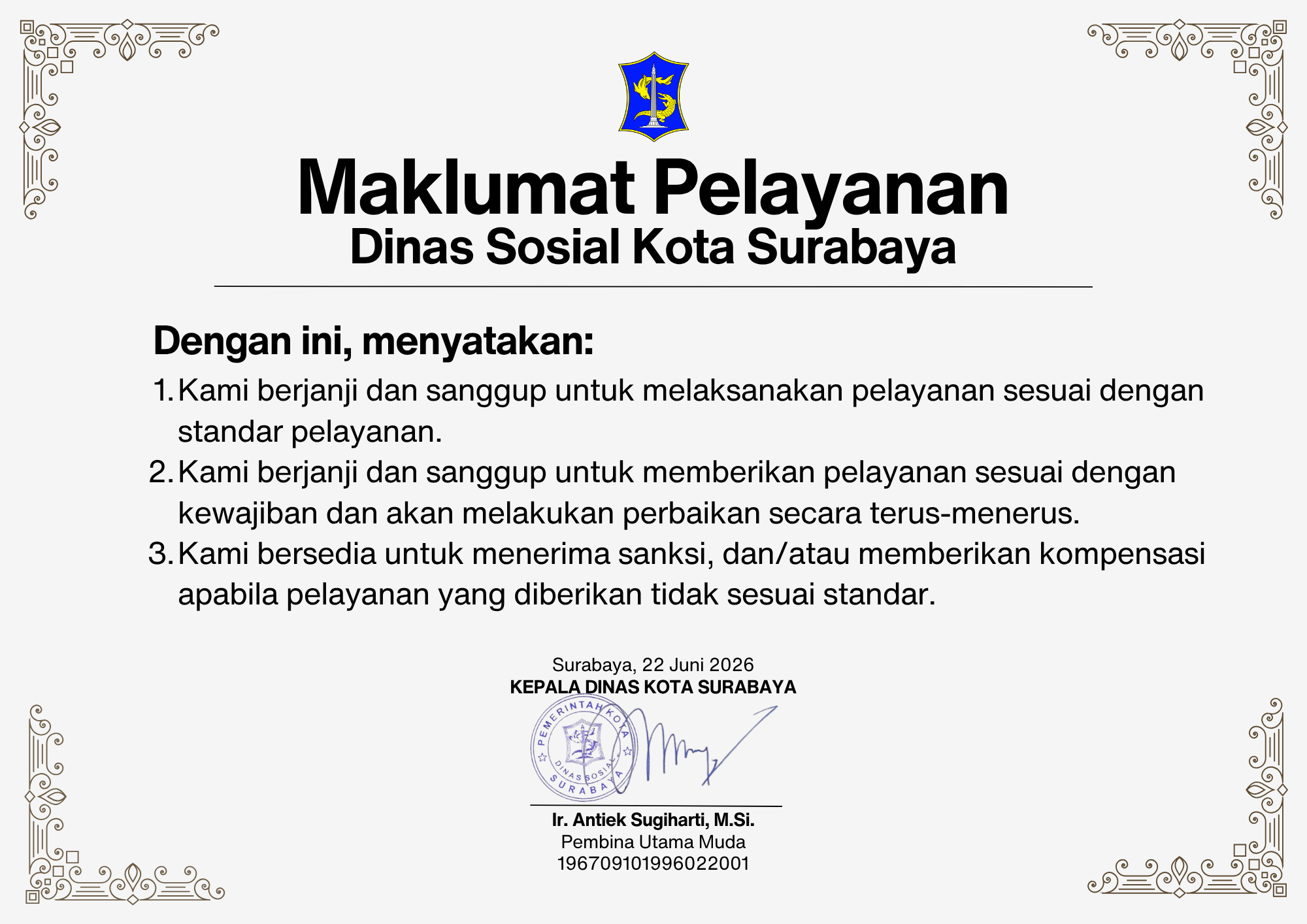 Maklumat Pelayanan Dinas Sosial Kota Surabaya